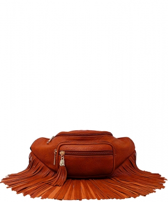 Designer Chic Fringe Waist Bag KL088 BURNT ORANGE